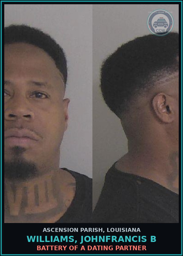 Booking mugshot of Williams, Johnfrancis B in Ascension Parish