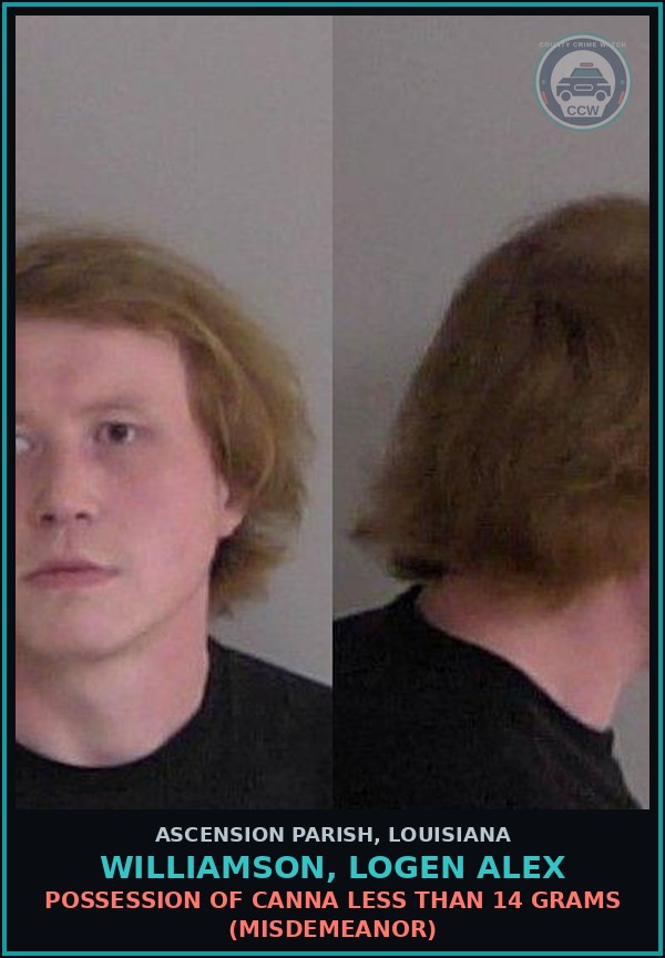 Booking mugshot of Williamson, Logen Alex in Ascension Parish