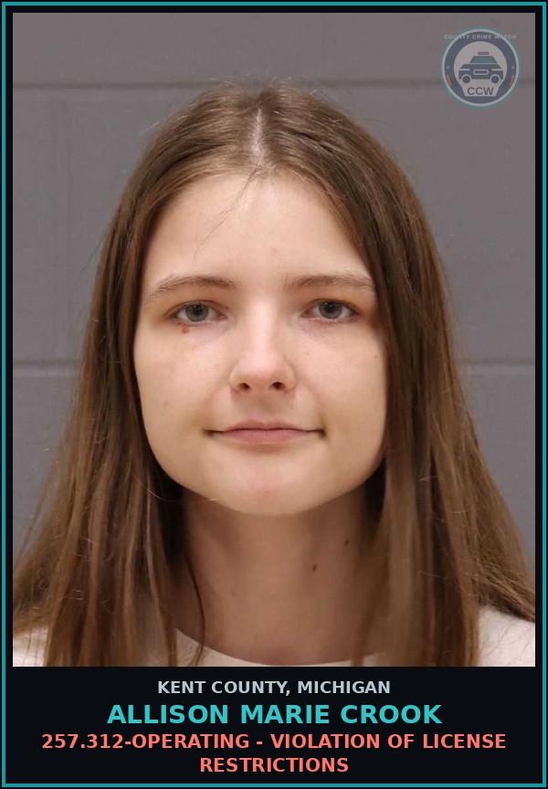 Booking mugshot of Allison Marie Crook in Kent County