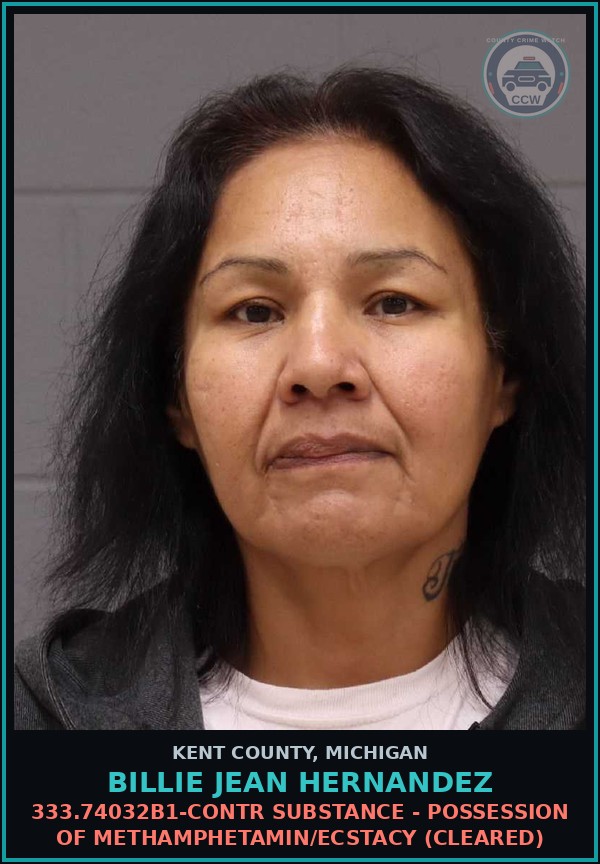 Booking mugshot of Billie Jean Hernandez in Kent County