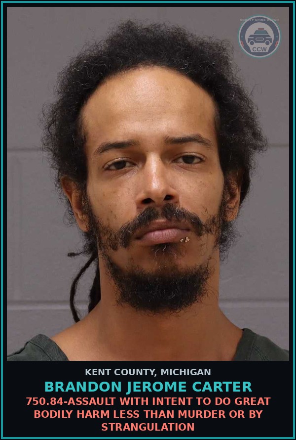 Booking mugshot of Brandon Jerome Carter in Kent County