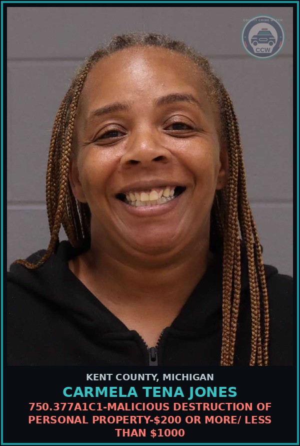 Booking mugshot of Carmela Tena Jones in Kent County