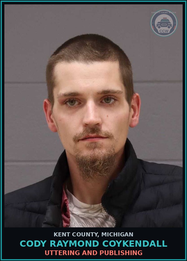 Booking mugshot of Cody Raymond Coykendall in Kent County