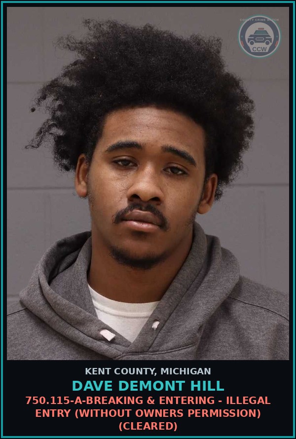 Booking mugshot of Dave Demont Hill in Kent County