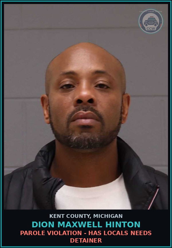 Booking mugshot of Dion Maxwell Hinton in Kent County