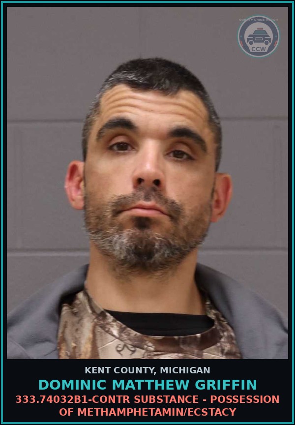 Booking mugshot of Dominic Matthew Griffin in Kent County