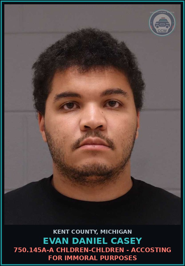Booking mugshot of Evan Daniel Casey in Kent County