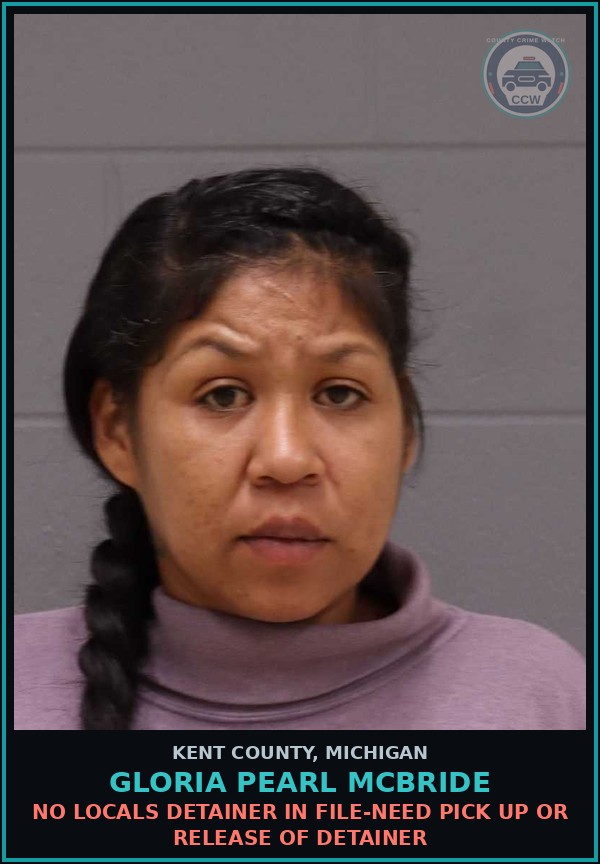 Booking mugshot of Gloria Pearl Mcbride in Kent County