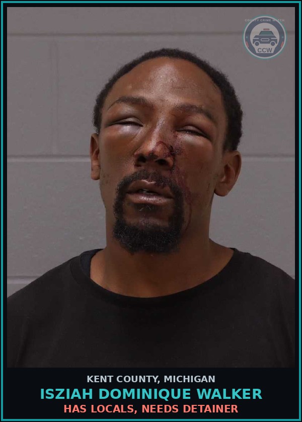 Booking mugshot of Isziah Dominique Walker in Kent County