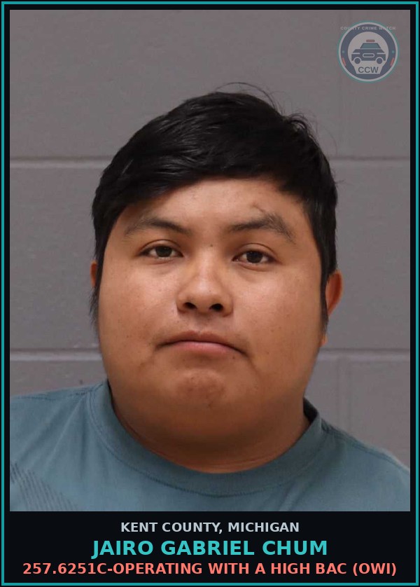 Booking mugshot of Jairo Gabriel Chum in Kent County