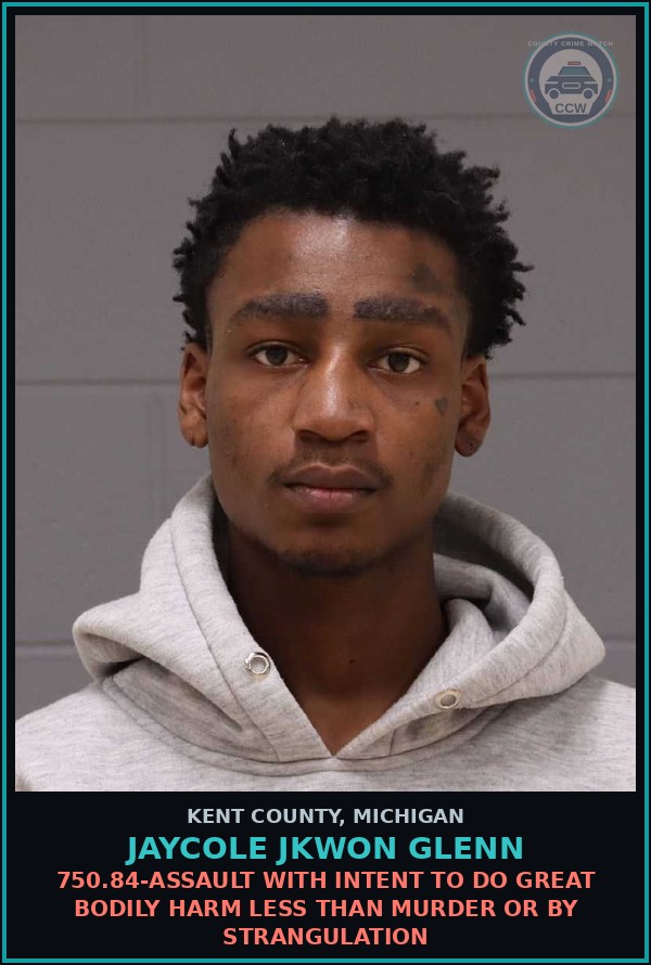 Booking mugshot of Jaycole Jkwon Glenn in Kent County