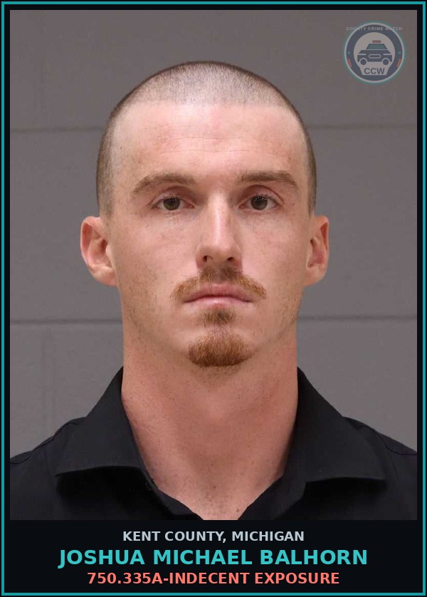 Booking mugshot of Joshua Michael Balhorn in Kent County