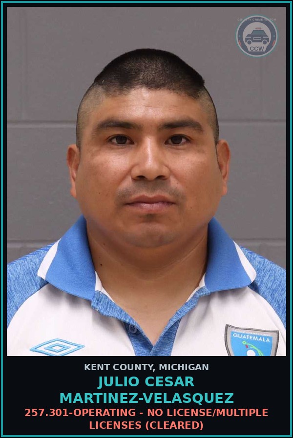Booking mugshot of Julio Cesar Martinez-Velasquez in Kent County