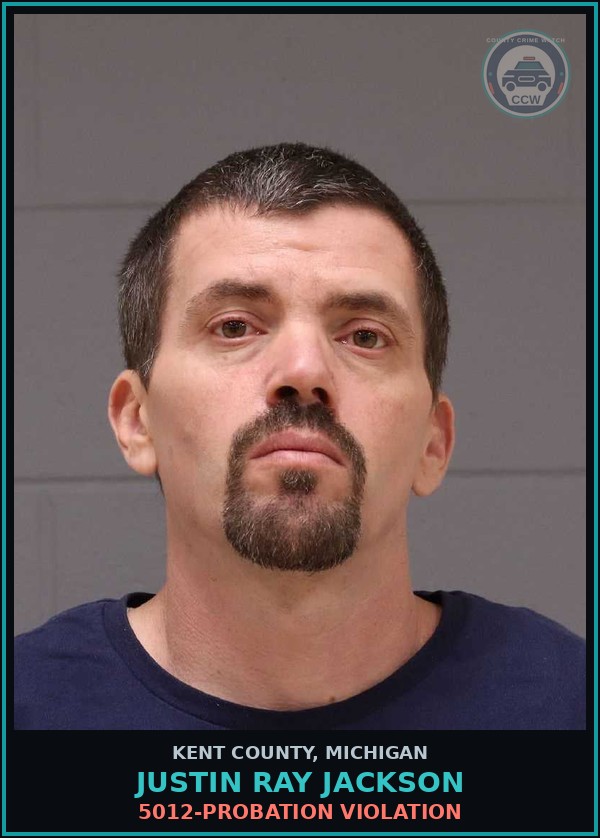 Booking mugshot of Justin Ray Jackson in Kent County