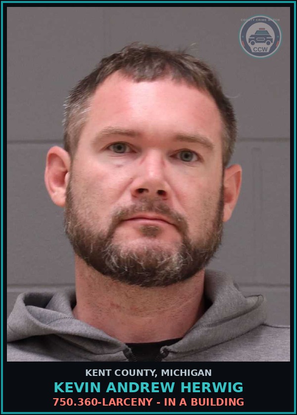 Booking mugshot of Kevin Andrew Herwig in Kent County