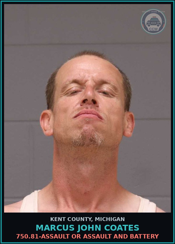 Booking mugshot of Marcus John Coates in Kent County