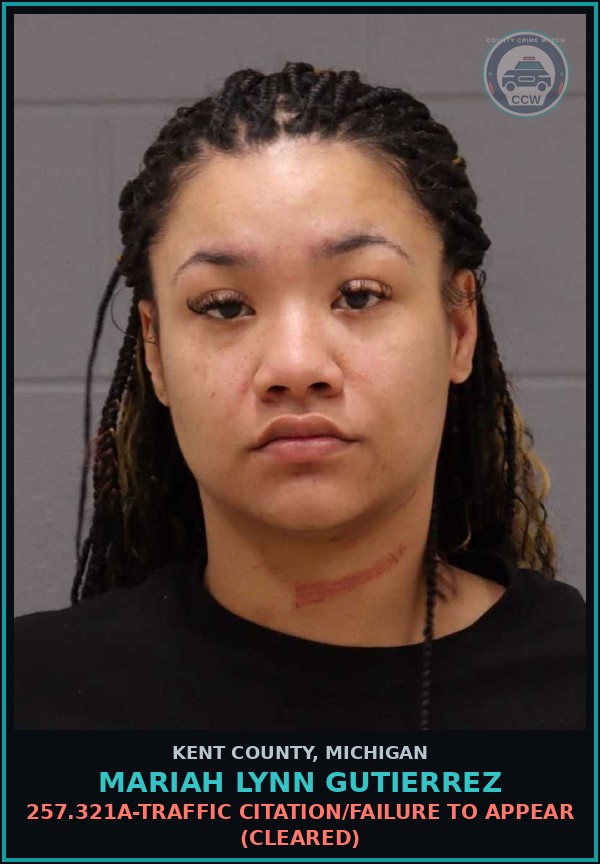 Booking mugshot of Mariah Lynn Gutierrez in Kent County