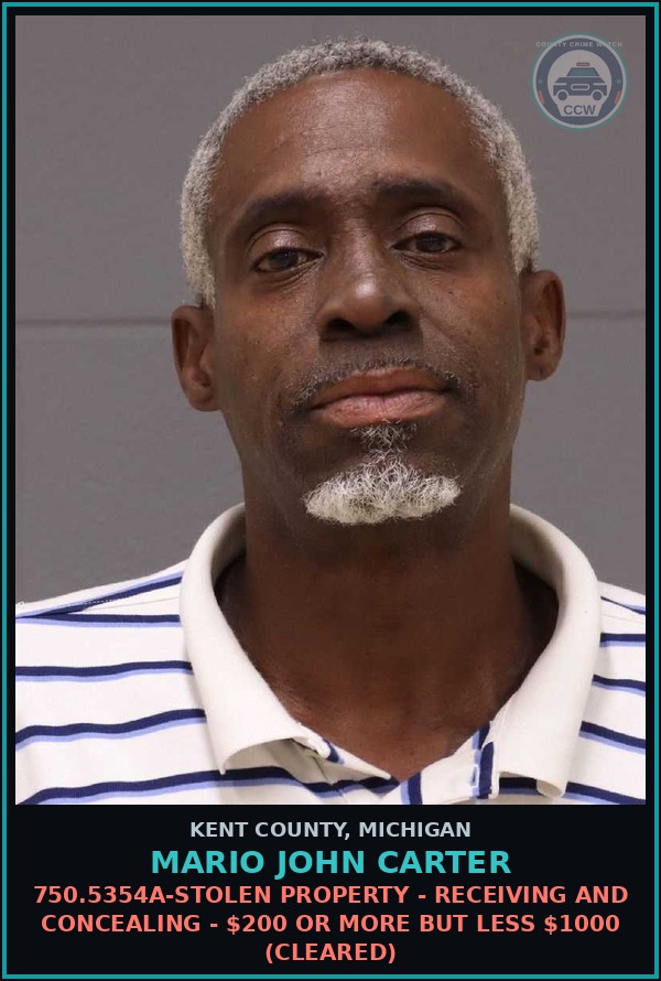 Booking mugshot of Mario John Carter in Kent County