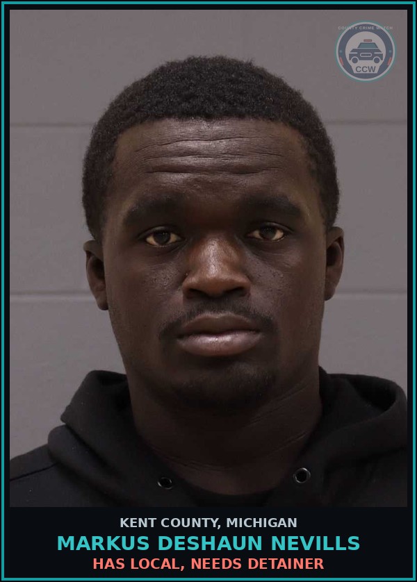 Booking mugshot of Markus Deshaun Nevills in Kent County