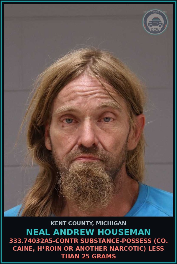 Booking mugshot of Neal Andrew Houseman in Kent County