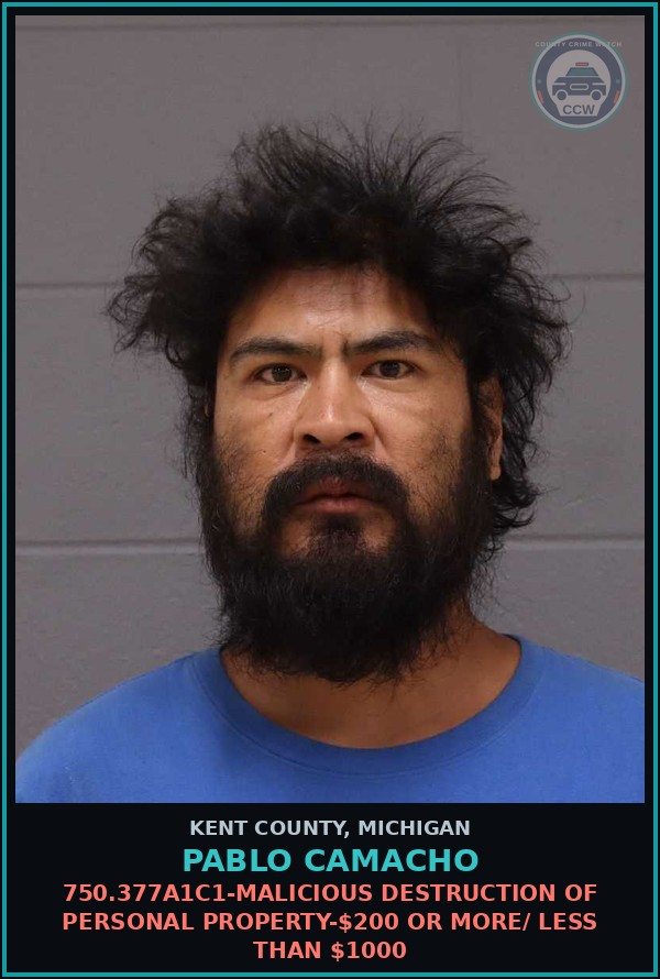 Booking mugshot of Pablo Camacho in Kent County