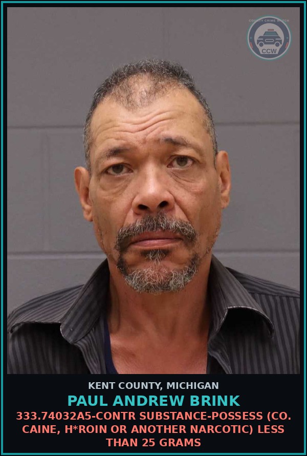 Booking mugshot of Paul Andrew Brink in Kent County