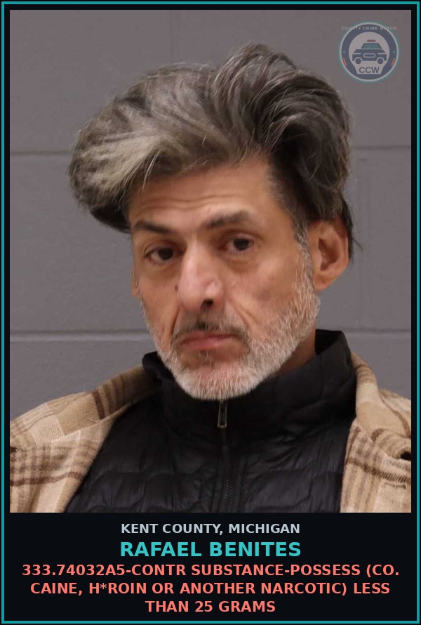 Booking mugshot of Rafael Benites in Kent County