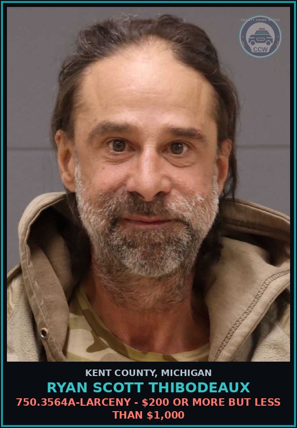 Booking mugshot of Ryan Scott Thibodeaux in Kent County