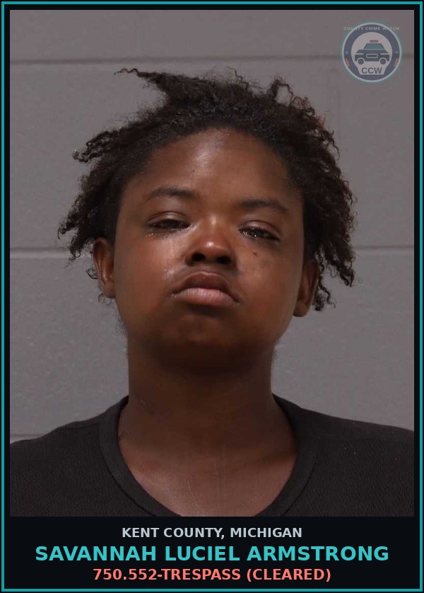Booking mugshot of Savannah Luciel Armstrong in Kent County