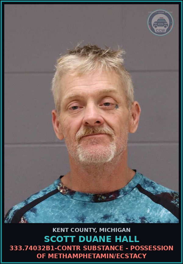 Booking mugshot of Scott Duane Hall in Kent County