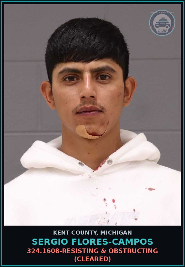 Booking mugshot of Sergio Flores-Campos in Kent County