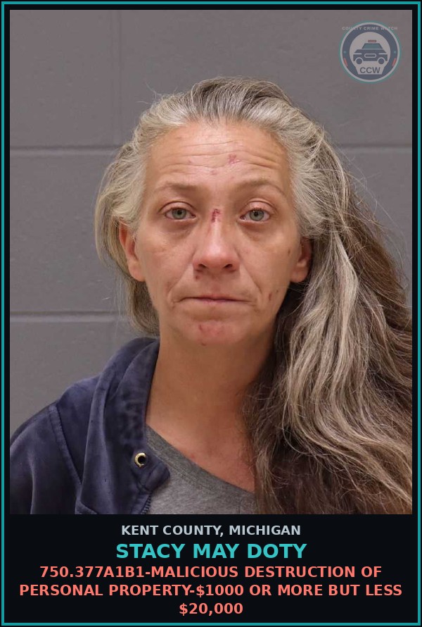 Booking mugshot of Stacy May Doty in Kent County