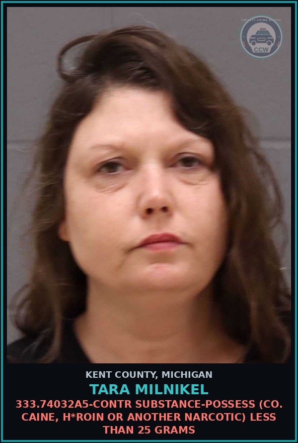 Booking mugshot of Tara Milnikel in Kent County