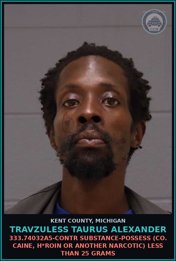 Booking mugshot of Travzuless Taurus Alexander in Kent County