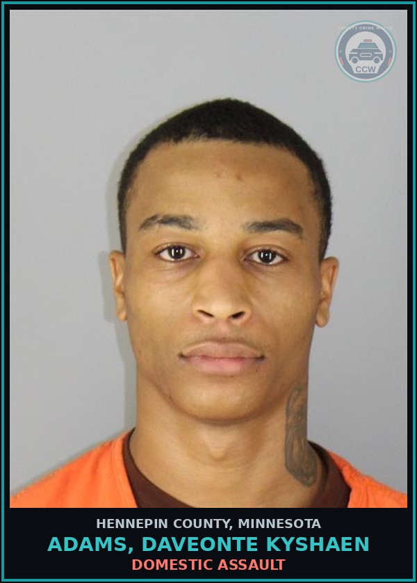 Booking mugshot of ADAMS, DAVEONTE KYSHAEN in Hennepin County