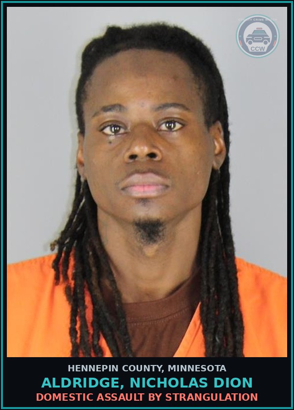 Booking mugshot of ALDRIDGE, NICHOLAS DION in Hennepin County