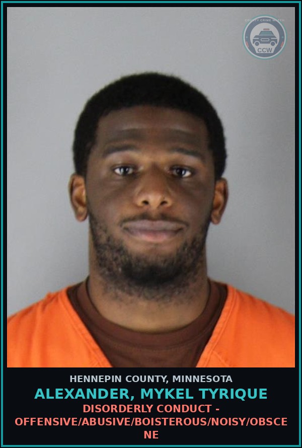 Booking mugshot of ALEXANDER, MYKEL TYRIQUE in Hennepin County