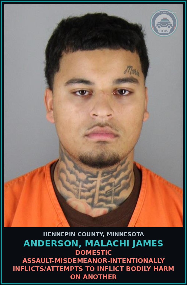 Booking mugshot of ANDERSON, MALACHI JAMES in Hennepin County