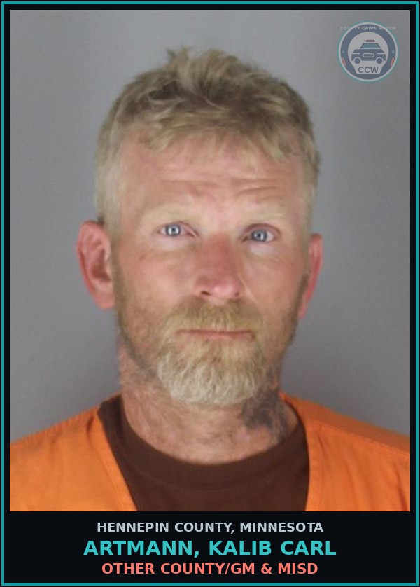 Booking mugshot of ARTMANN, KALIB CARL in Hennepin County