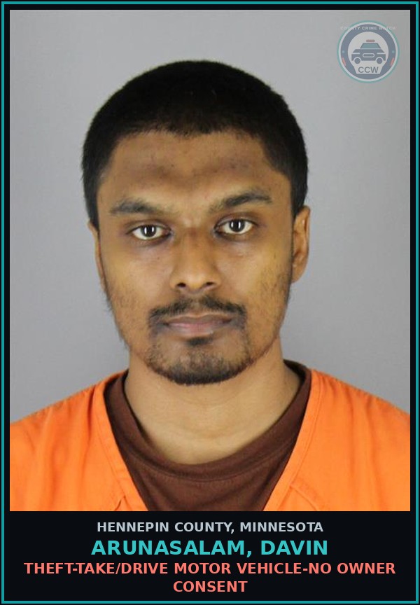 Booking mugshot of ARUNASALAM, DAVIN in Hennepin County
