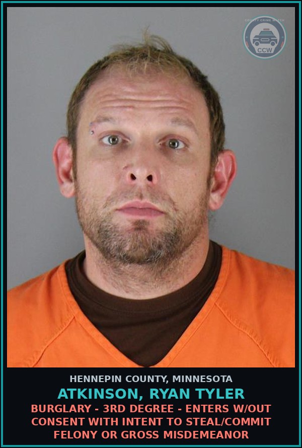 Booking mugshot of ATKINSON, RYAN TYLER in Hennepin County