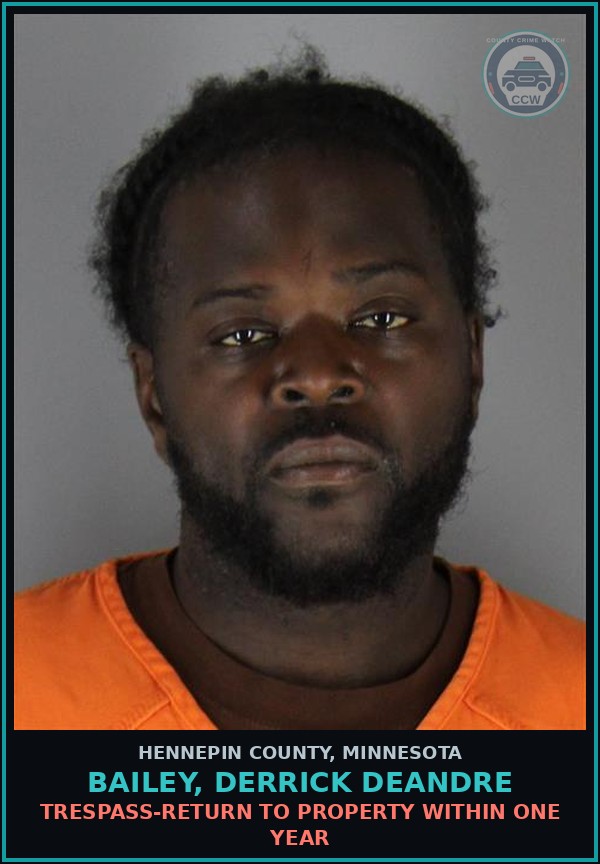 Booking mugshot of BAILEY, DERRICK DEANDRE in Hennepin County