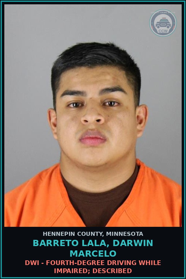 Booking mugshot of BARRETO LALA, DARWIN MARCELO in Hennepin County