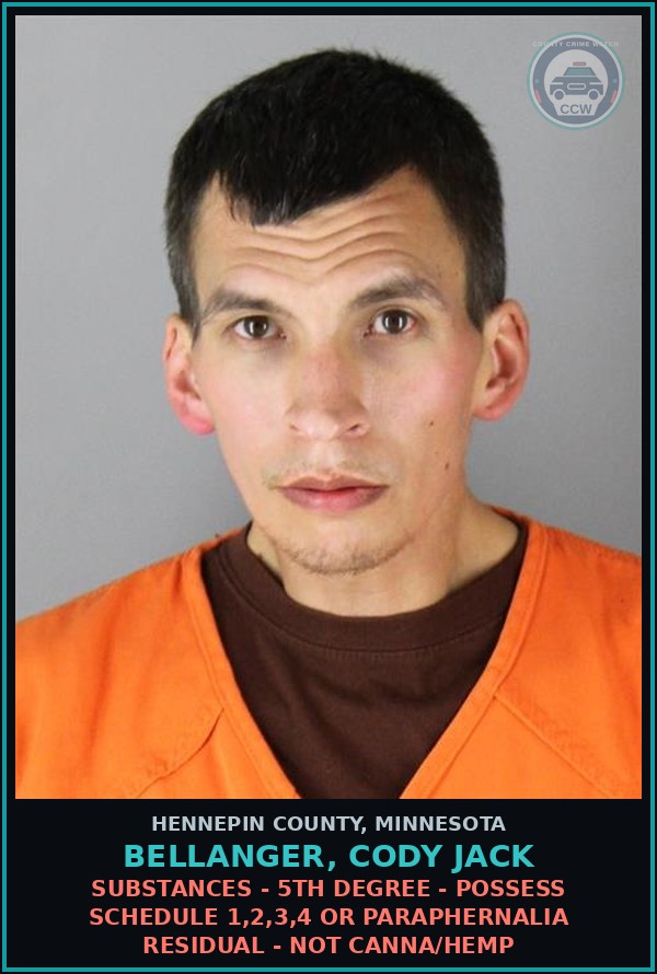 Booking mugshot of BELLANGER, CODY JACK in Hennepin County