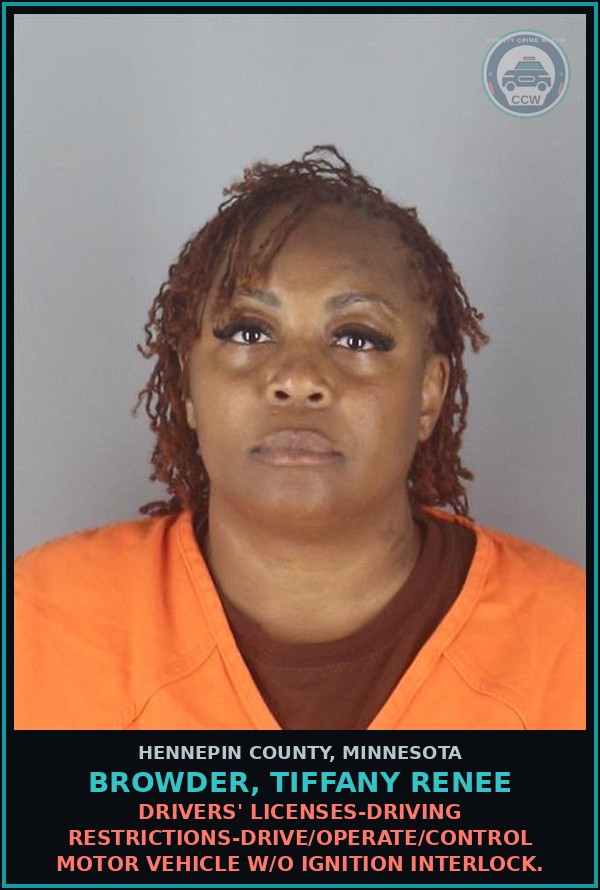 Booking mugshot of BROWDER, TIFFANY RENEE in Hennepin County