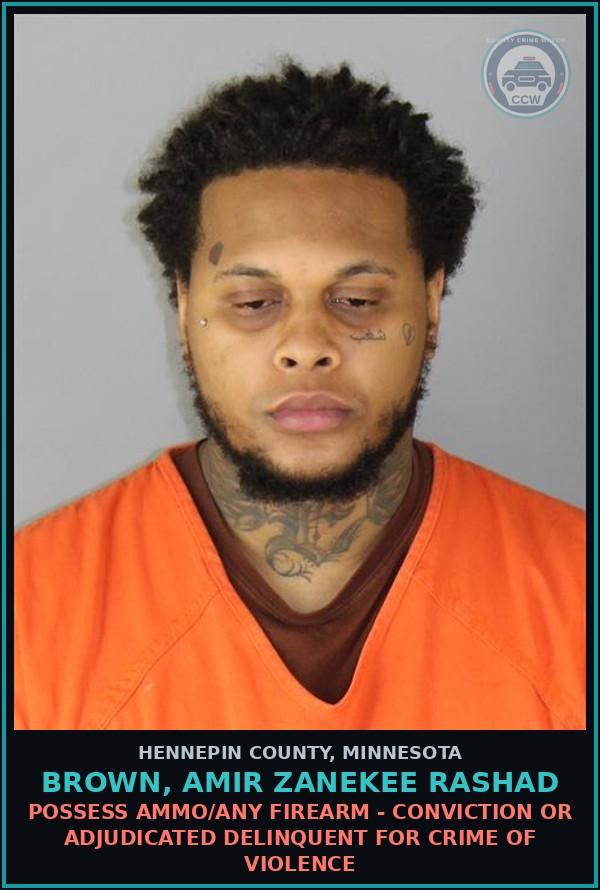Booking mugshot of BROWN, AMIR ZANEKEE RASHAD in Hennepin County