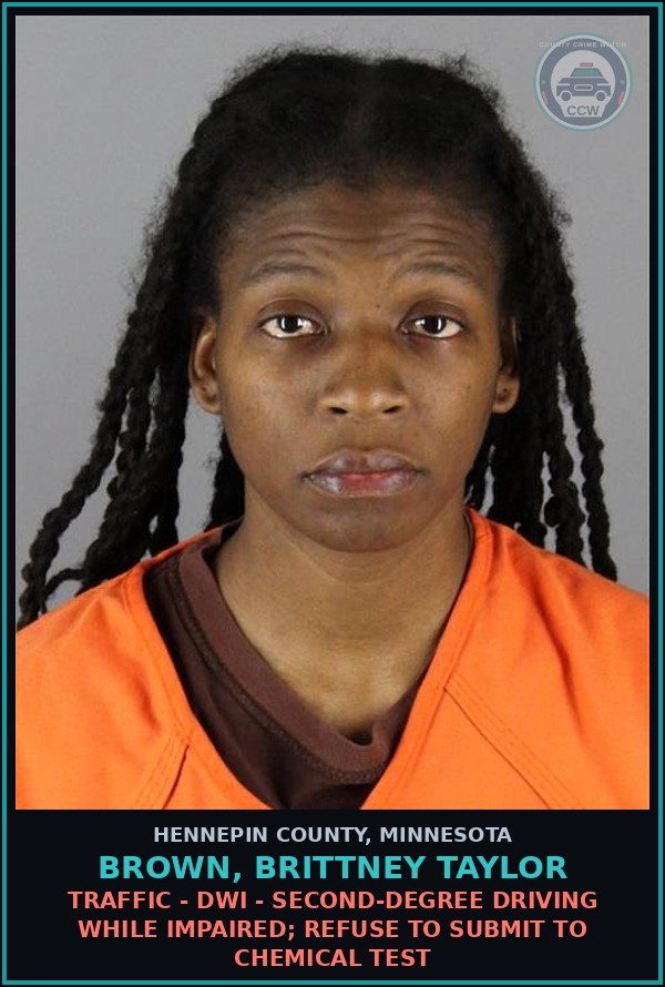 Booking mugshot of BROWN, BRITTNEY TAYLOR in Hennepin County