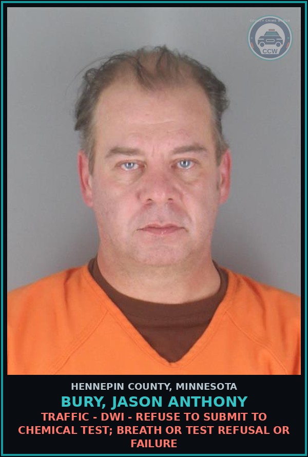 Booking mugshot of BURY, JASON ANTHONY in Hennepin County