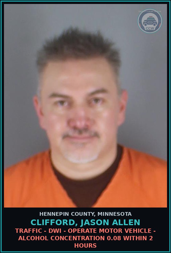 Booking mugshot of CLIFFORD, JASON ALLEN in Hennepin County
