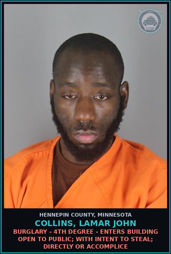Booking mugshot of COLLINS, LAMAR JOHN in Hennepin County